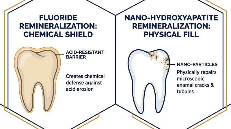 While fluoride chemically alters the tooth to resist acid, nano-hydroxyapatite physically replaces lost minerals.