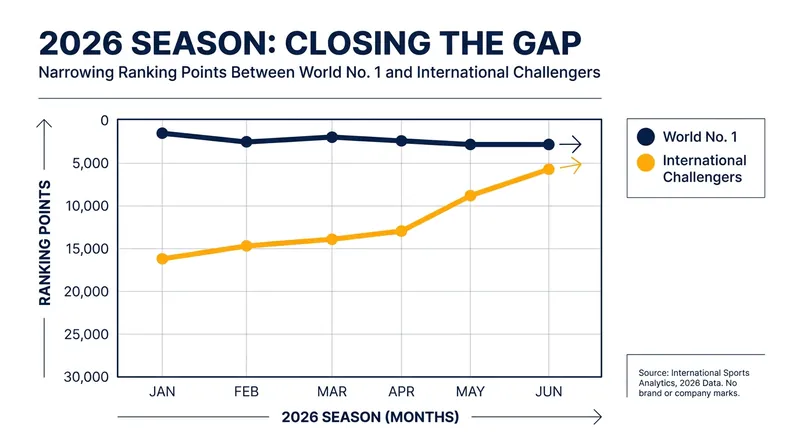 The points gap at the top of the WTT standings has steadily decreased throughout the first half of 2026.