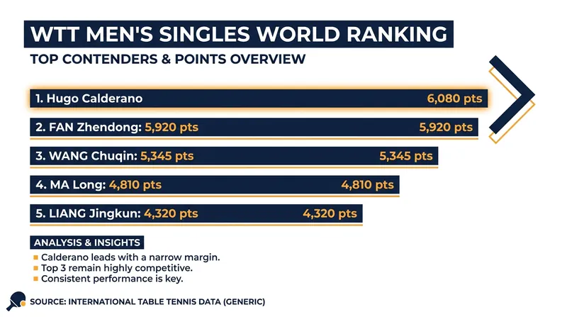 Brazil's Hugo Calderano remains firmly entrenched in the top four of the WTT Men's Singles rankings.