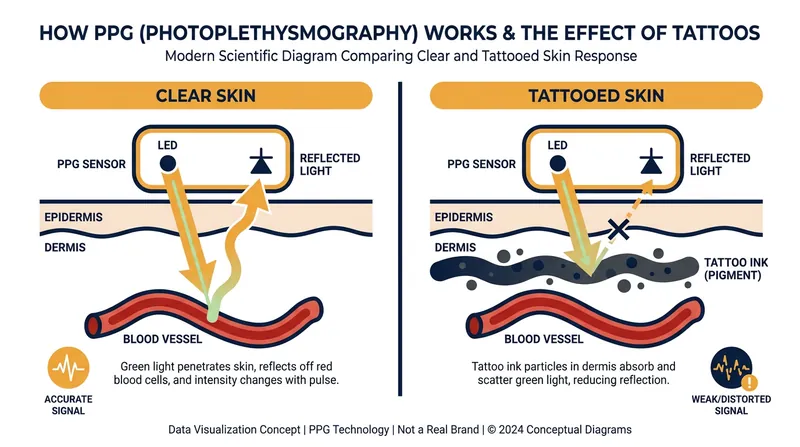 How tattoo ink disrupts optical heart rate sensors.