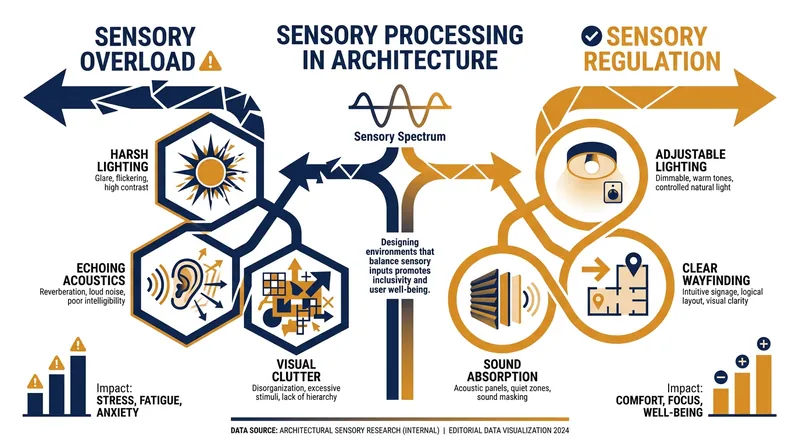 Architectural choices can either trigger sensory overload or facilitate sensory regulation.