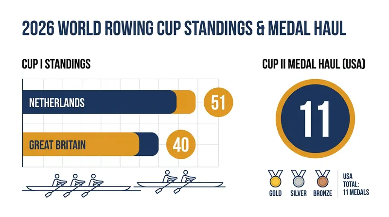 The Netherlands and Great Britain hold the early points lead, but the USA's recent medal haul sets up a tight finale.