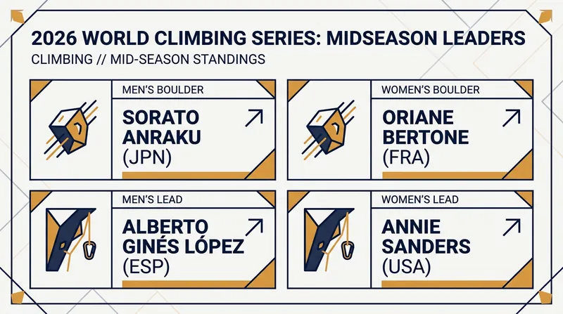 Current world ranking leaders across the boulder and lead disciplines.