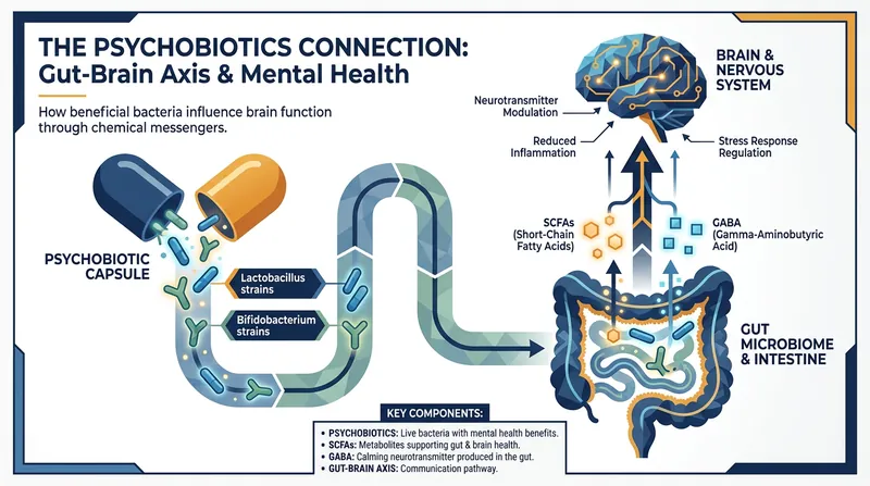 Psychobiotics are live microorganisms ingested specifically to confer mental health benefits by altering gut ecology and reducing systemic inflammation.