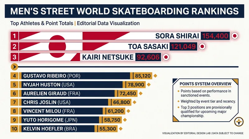 Japan currently holds a commanding lead in the Men's Street global rankings.