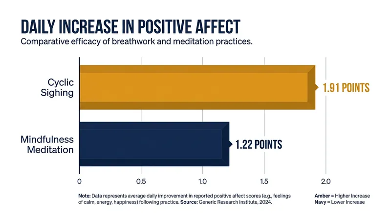 Participants practicing cyclic sighing experienced a significantly greater daily improvement in positive feelings compared to those practicing mindfulness meditation.
