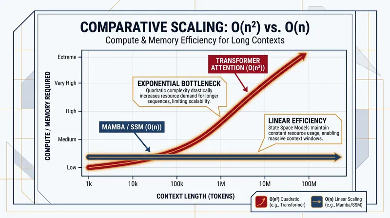 As sequence length grows, Transformers hit a computational wall, while Mamba models scale linearly.