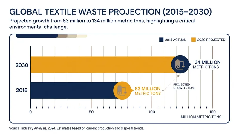 The shift toward mindful consumption aims to disrupt the massive projected growth in global textile waste.