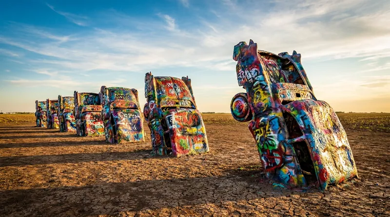 Cadillac Ranch in Amarillo, Texas, remains one of the most iconic roadside attractions on the Mother Road.