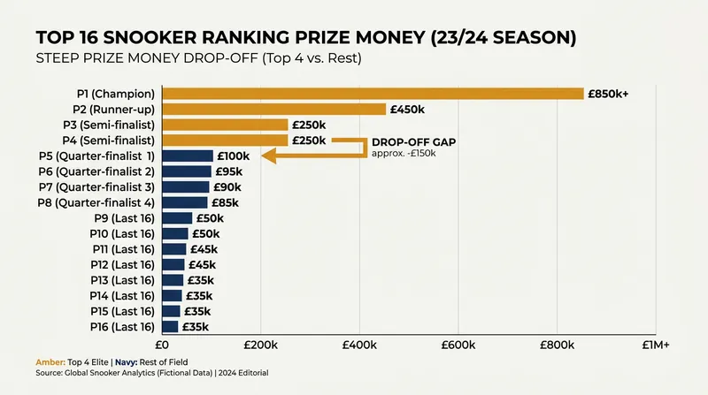 The prize money distribution illustrates the significant gap between the top four players and the rest of the elite top 16.