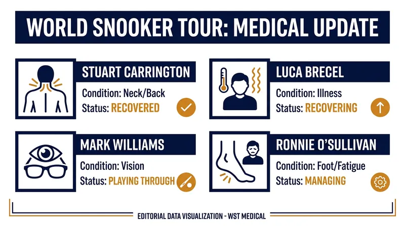 Latest health and injury statuses for key players ahead of the 2026/27 World Snooker Tour season.