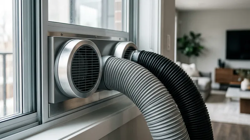 A dual-hose setup uses one hose to pull in outside air for cooling the condenser, and the other to exhaust the heat.
