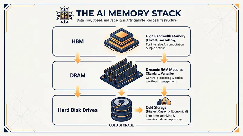 The AI boom requires both ultra-fast memory for processing and massive hard drives for archiving training data.