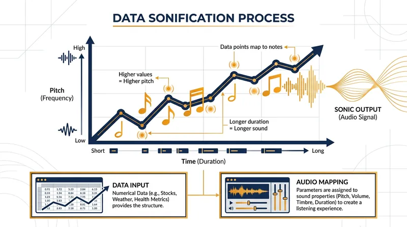 In a sonified chart, the X-axis is typically mapped to time, while the Y-axis value dictates the pitch of the audio.