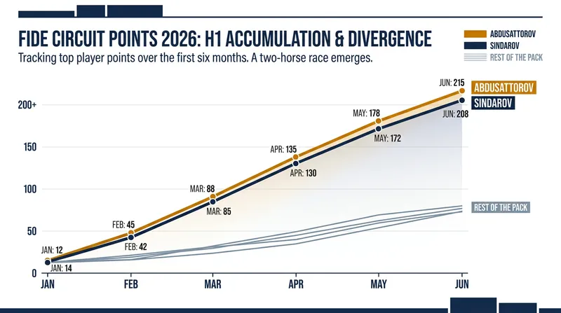 Point accumulation trends for the top contenders in the first half of 2026.