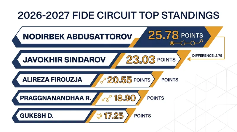 Current leaders in the 2026-2027 FIDE Circuit standings.