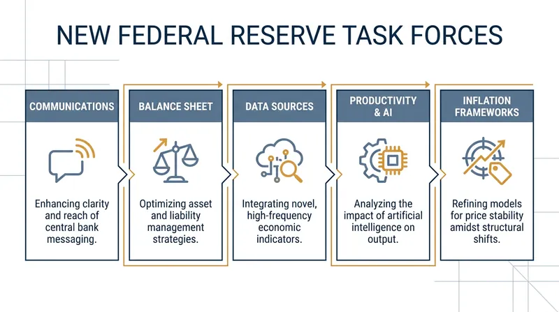 Chair Warsh has launched five task forces to review the central bank's core operations.