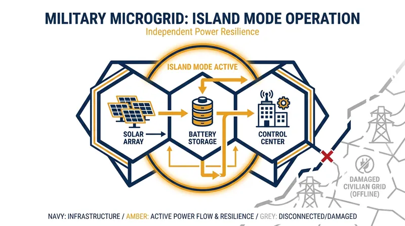 Microgrids allow military installations to operate in 'island mode,' providing immunity from attacks on civilian power infrastructure.