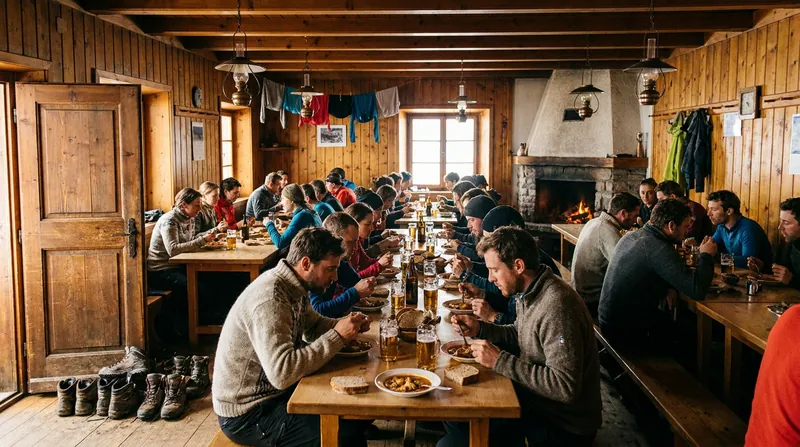 Communal dining is a cornerstone of the hut-to-hut experience, offering hikers a chance to refuel and connect.