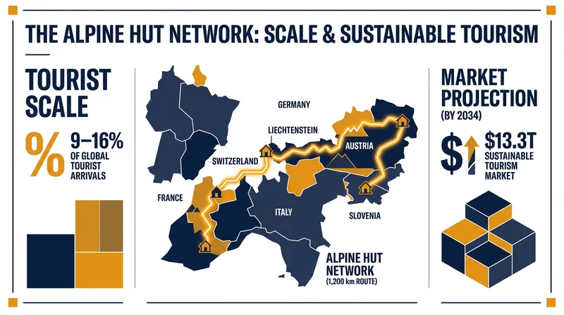 The European Alpine refuge network spans seven countries and over 1,200 kilometers.