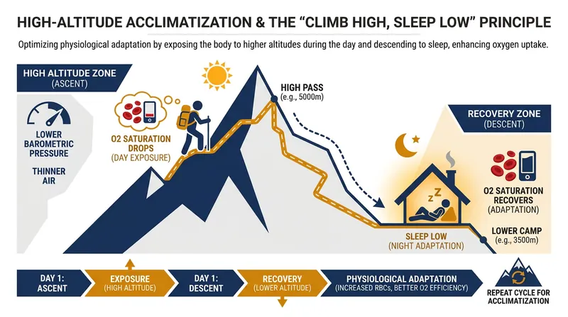 Hut-to-hut routes naturally follow the 'climb high, sleep low' principle, aiding in safe altitude acclimatization.