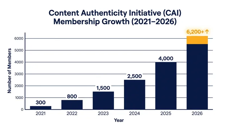 Membership in the Content Authenticity Initiative has surged as provenance becomes an industry standard.