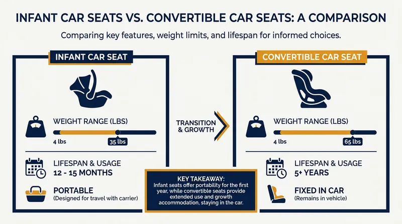 A side-by-side look at the lifespan and weight limits of the two primary car seat options.