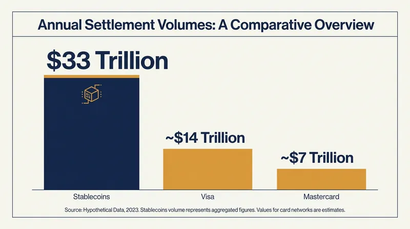 Annual on-chain stablecoin settlement volume has officially surpassed legacy credit card networks.