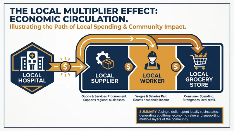 The local multiplier effect ensures that a single dollar circulates through the community multiple times before leaving.