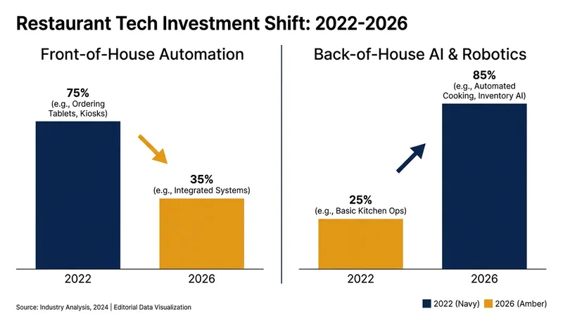 Capital investment has pivoted sharply from customer-facing screens to invisible kitchen automation.