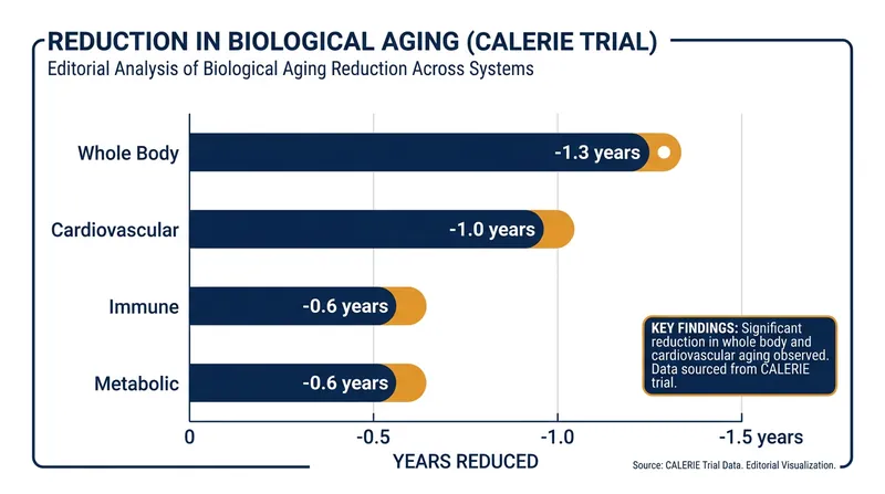 Moderate caloric restriction has been shown to reverse the biological age of key organ systems.