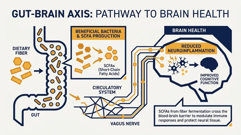 Dietary fiber feeds gut bacteria, which produce compounds that protect the brain from cognitive decline.