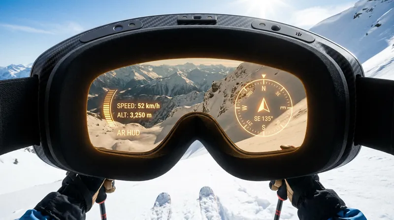 Smart goggles equipped with AR Heads-Up Displays project critical navigation data directly into the rider's field of view.