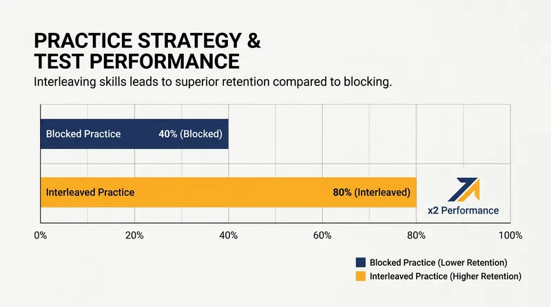 Students using interleaved practice scored double on subsequent tests compared to those using traditional blocked practice.