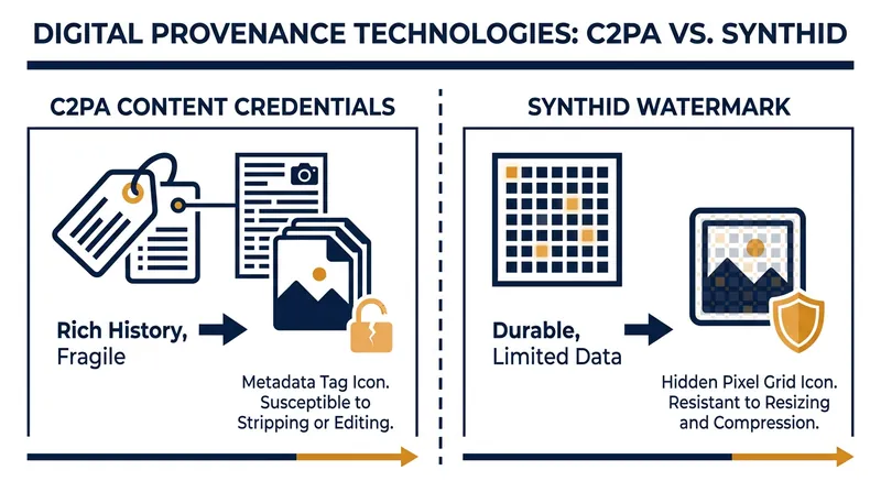 The dual approach pairs the rich data of C2PA with the durability of invisible watermarks.
