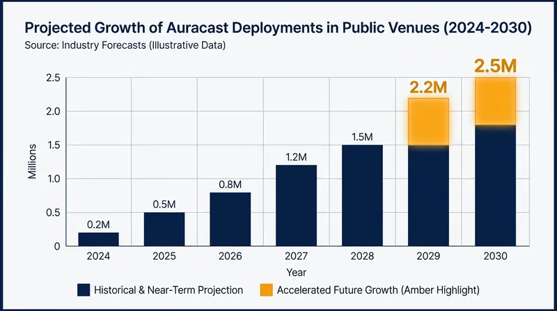The Bluetooth SIG projects nearly 2.5 million public Auracast deployments globally by the end of the decade.