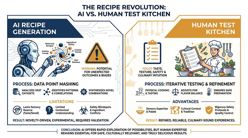 How predictive text models create 'Frankenstein' recipes compared to human testing.
