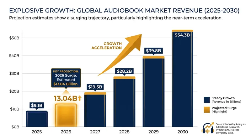 The global audiobook market is projected to surpass $13 billion in 2026, driven by a surge in digital streaming.