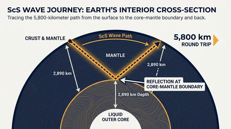 Because shear waves cannot travel through the liquid outer core, they reflect off the boundary like light hitting a mirror.
