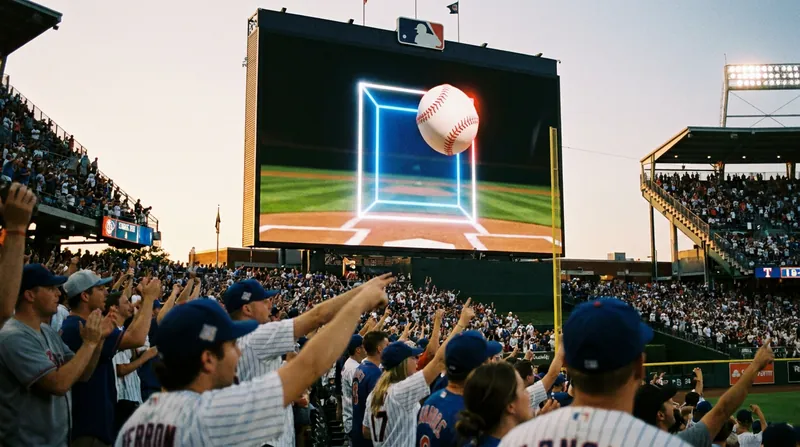 Stadium videoboards display the Hawk-Eye pitch tracking graphics during a challenge, adding a new element of suspense for fans.