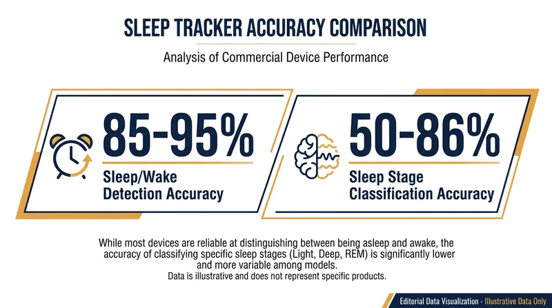 Clinical studies show a significant gap between a device's ability to detect basic sleep versus specific sleep stages.