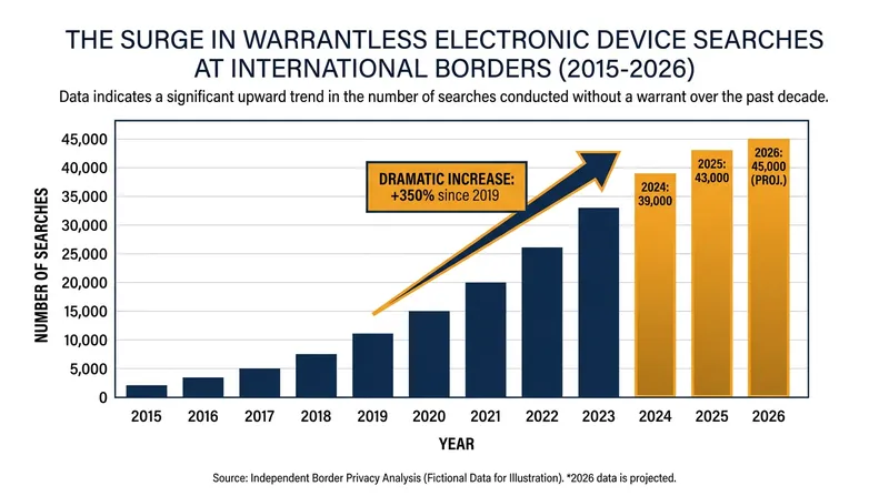 Electronic device searches at international borders have risen exponentially over the past decade.