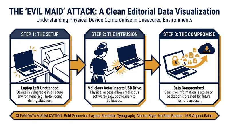 An 'Evil Maid' attack exploits physical access to an unattended device.