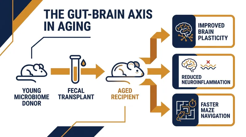 Studies in mice demonstrate that transferring gut microbes from young to old animals can restore cognitive function and brain plasticity.