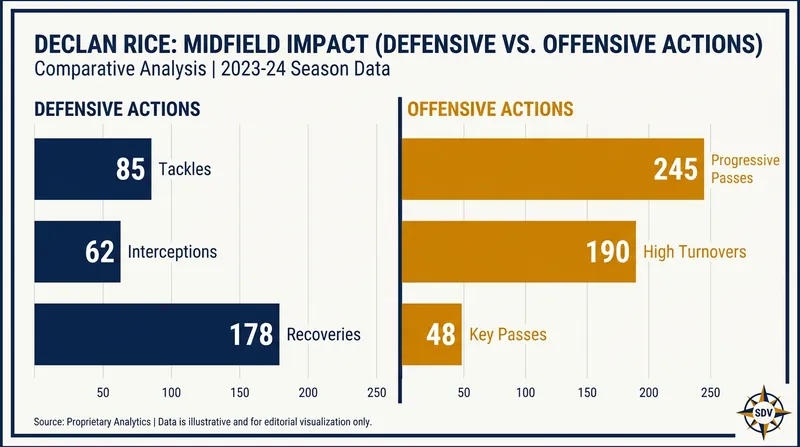 Freed by a dedicated defensive midfielder, Declan Rice is operating higher up the pitch to trigger turnovers.