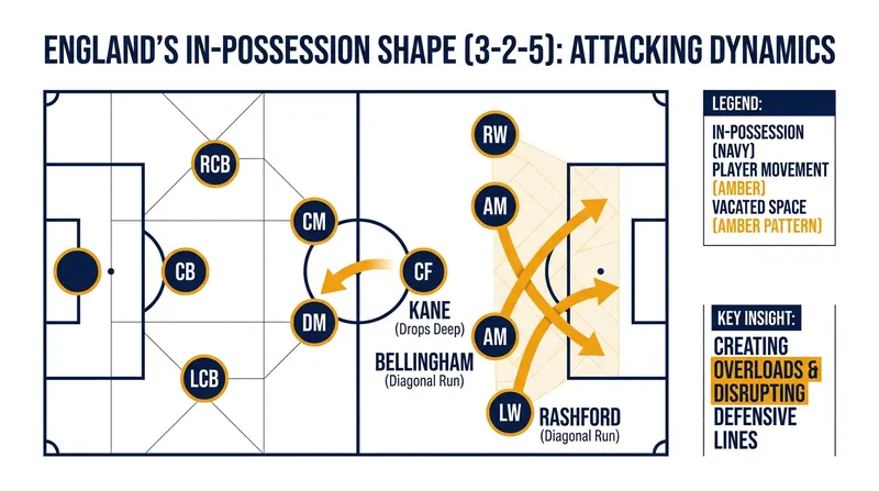 England's attacking mechanism relies on Kane dropping deep to create space for vertical runners.
