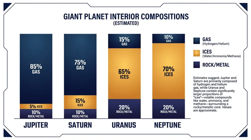 Unlike Jupiter and Saturn, which are mostly gas, Uranus and Neptune are dominated by heavier 'icy' elements.