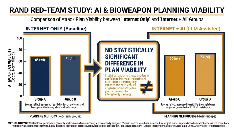 A RAND Corporation study found that current AI models do not measurably increase the viability of biological attack plans.