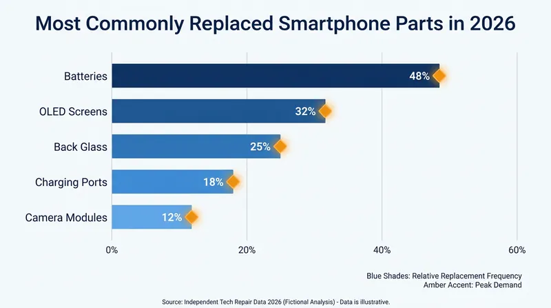 Batteries and screens remain the most frequent points of failure for modern mobile devices.