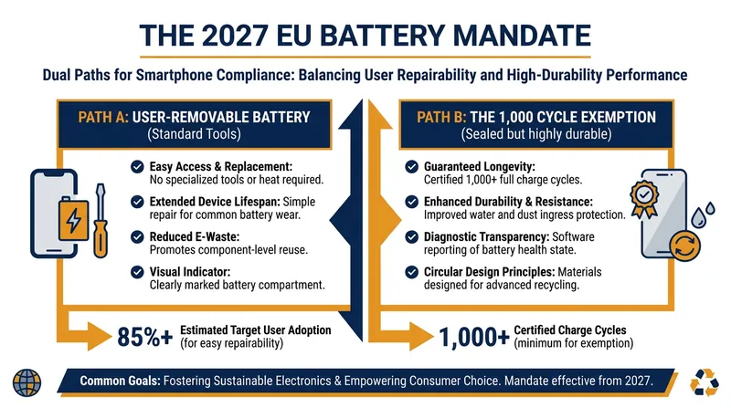 Smartphone manufacturers have two primary avenues to comply with upcoming European battery regulations.